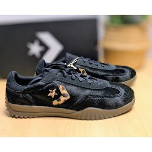 Converse Black Fur Cheetah Print Run Star Trainer Ox Sneakers W9.5 M8 NIB